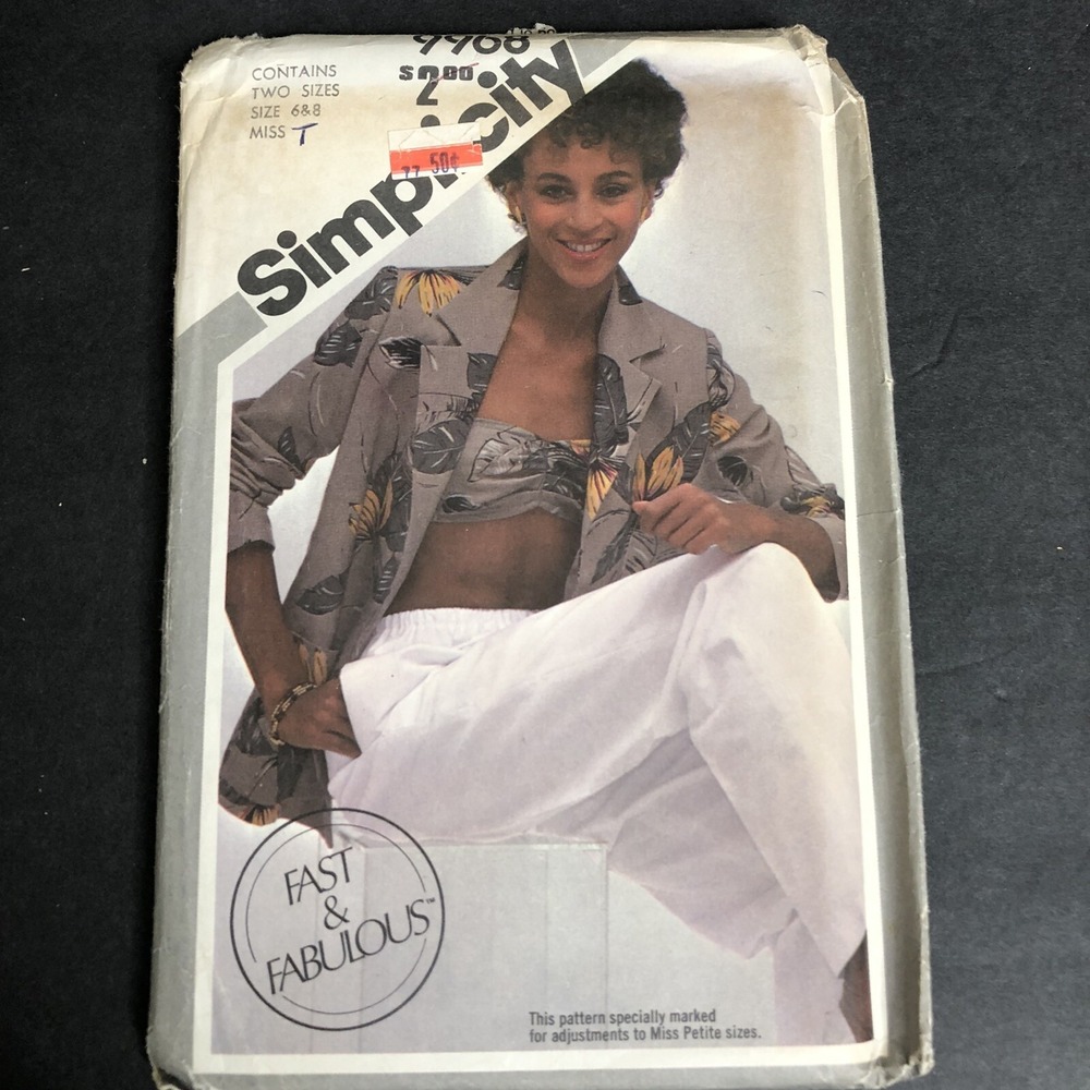 Simplicity Pants Jacket Bandeau Top Pattern 9968 Size 6 8 Vintage  1980s UNCUT